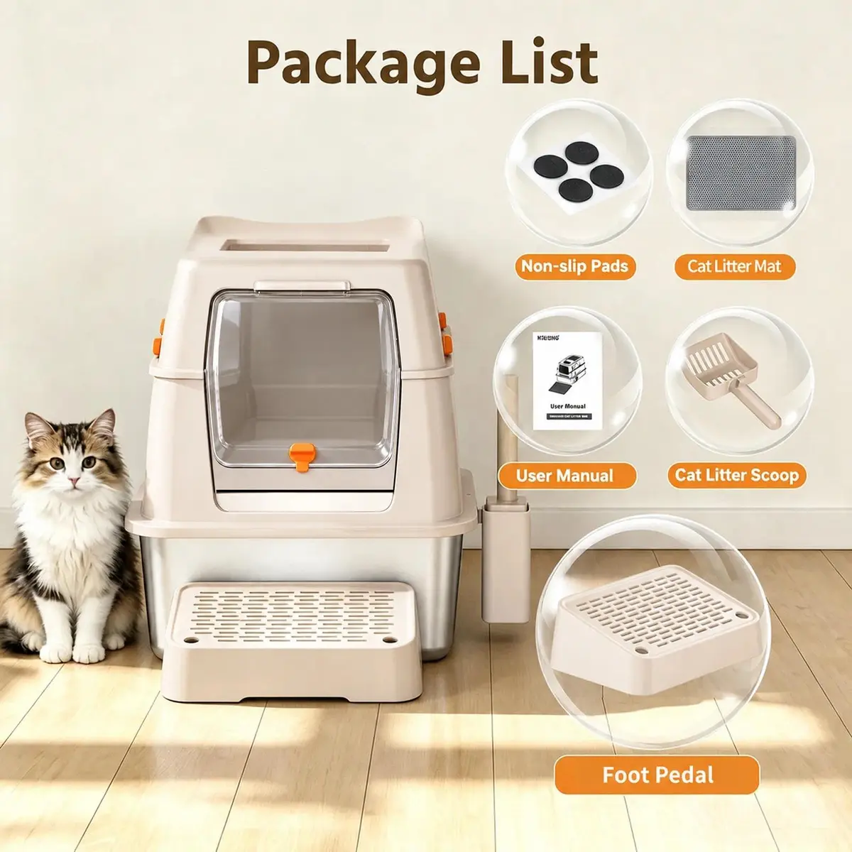 PEDIBAT XL Stainless Steel Litter Box with Lid, Enclosed Metal Cat Pan | Extra Large, High-Sided, Odor-Free - view 7