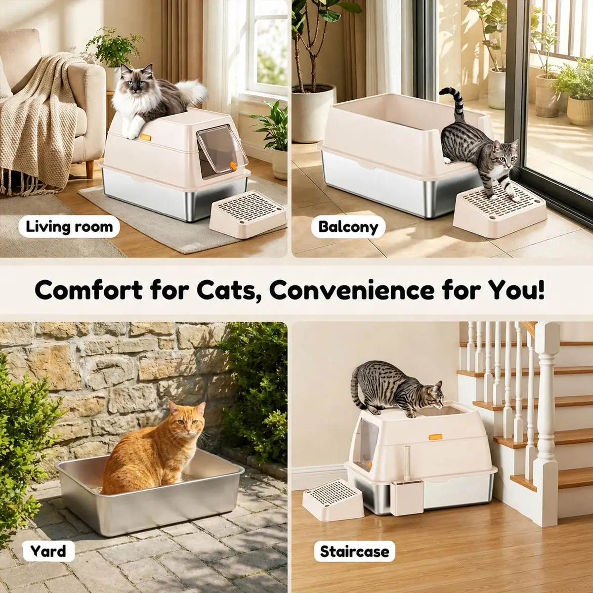 PEDIBAT XL Stainless Steel Litter Box with Lid, Enclosed Metal Cat Pan | Extra Large, High-Sided, Odor-Free - view 8
