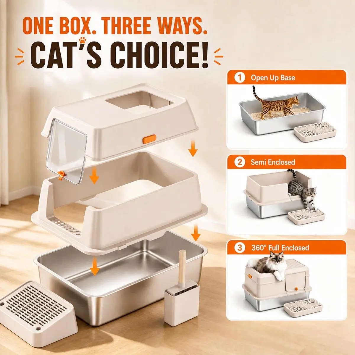 PEDIBAT XL Stainless Steel Litter Box with Lid, Enclosed Metal Cat Pan | Extra Large, High-Sided, Odor-Free - view 2