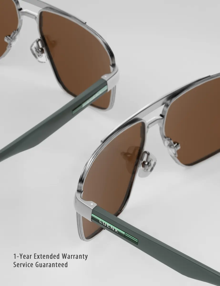 Luenx Polarized Aviator Sunglasses for Men & Women | 60mm (2.36in) Brown Lens, Gunmetal Frame - view 6