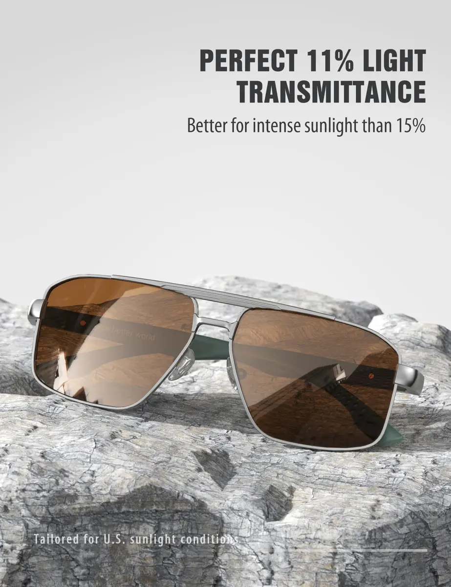 Luenx Polarized Aviator Sunglasses for Men & Women | 60mm (2.36in) Brown Lens, Gunmetal Frame - view 3