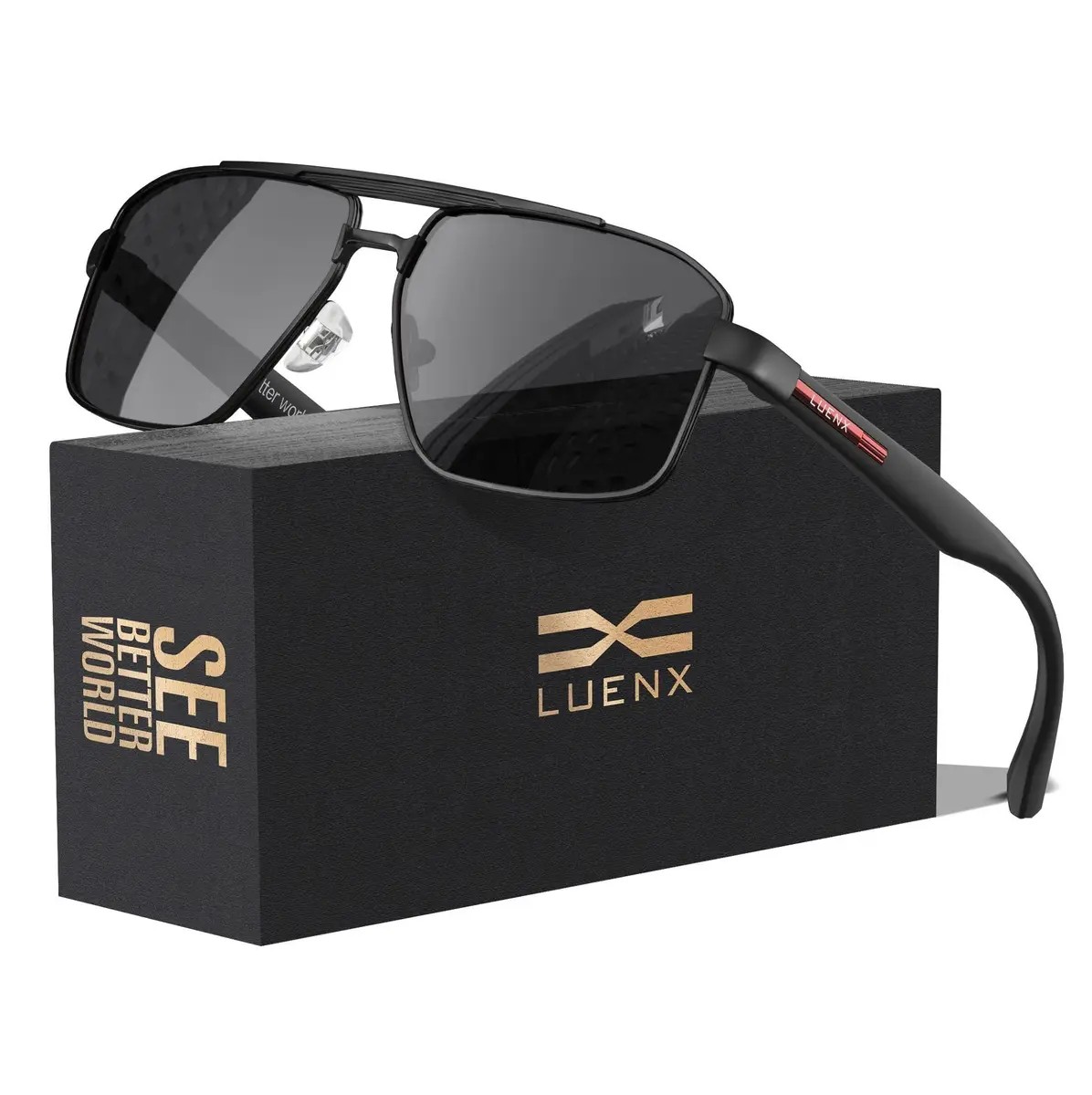 Luenx Polarized Aviator Sunglasses for Men & Women | 60mm Square UV400 Driving - main product image
