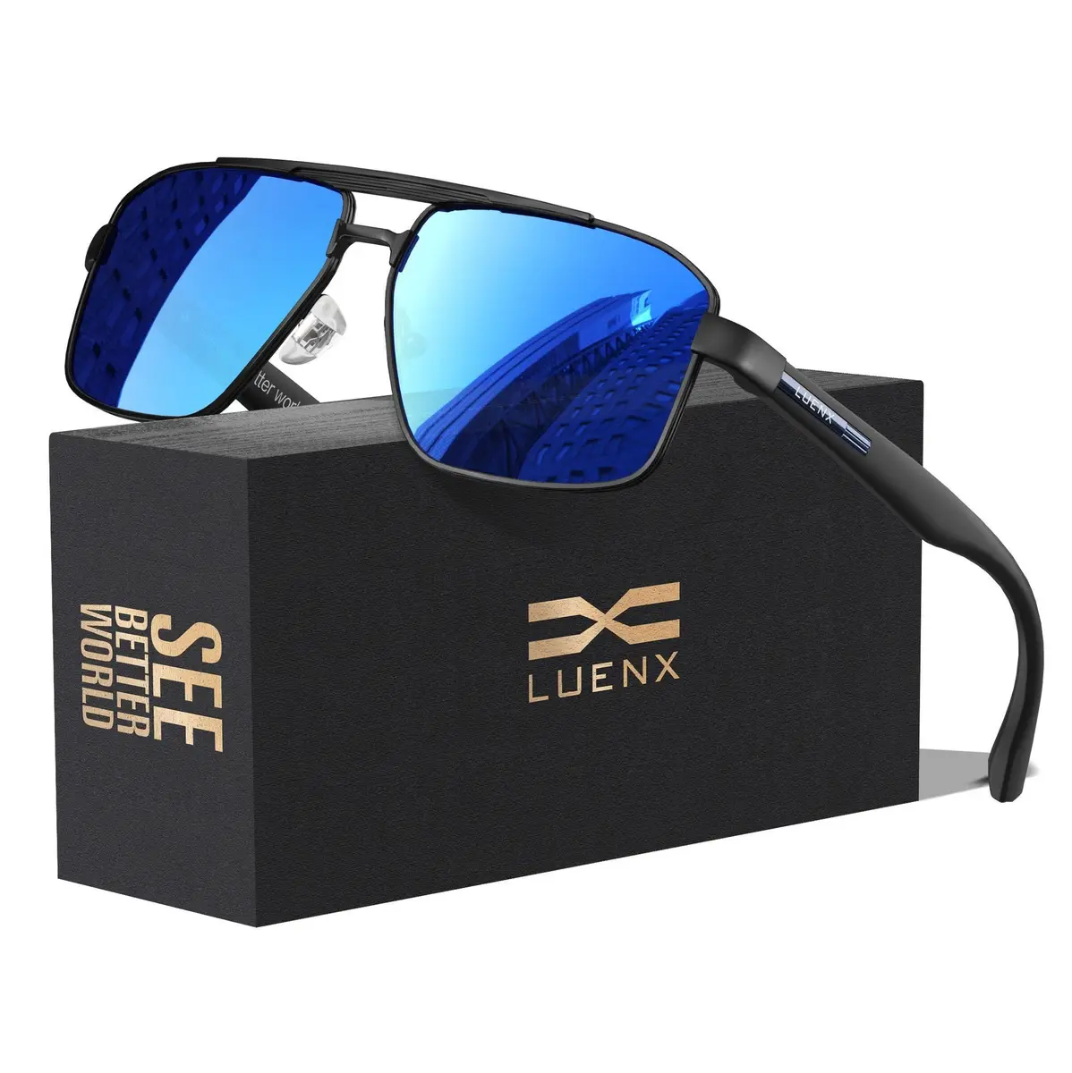 Luenx Polarized Aviator Sunglasses for Men & Women | 60mm (2.36 in) Lens Width, 145mm (5.7 in) Arm Length - main product image