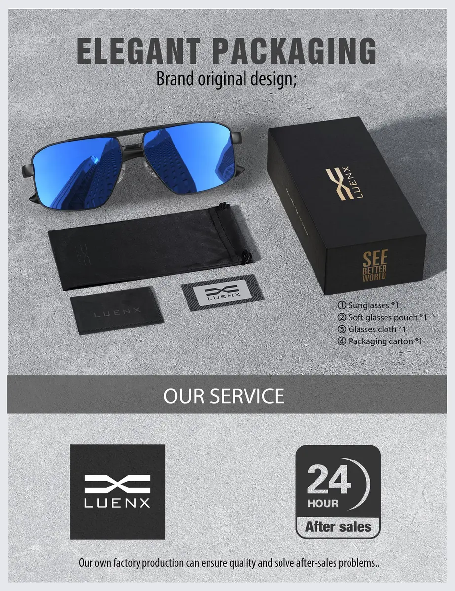 Luenx Polarized Aviator Sunglasses for Men & Women | 60mm (2.36 in) Lens Width, 145mm (5.7 in) Arm Length - view 6