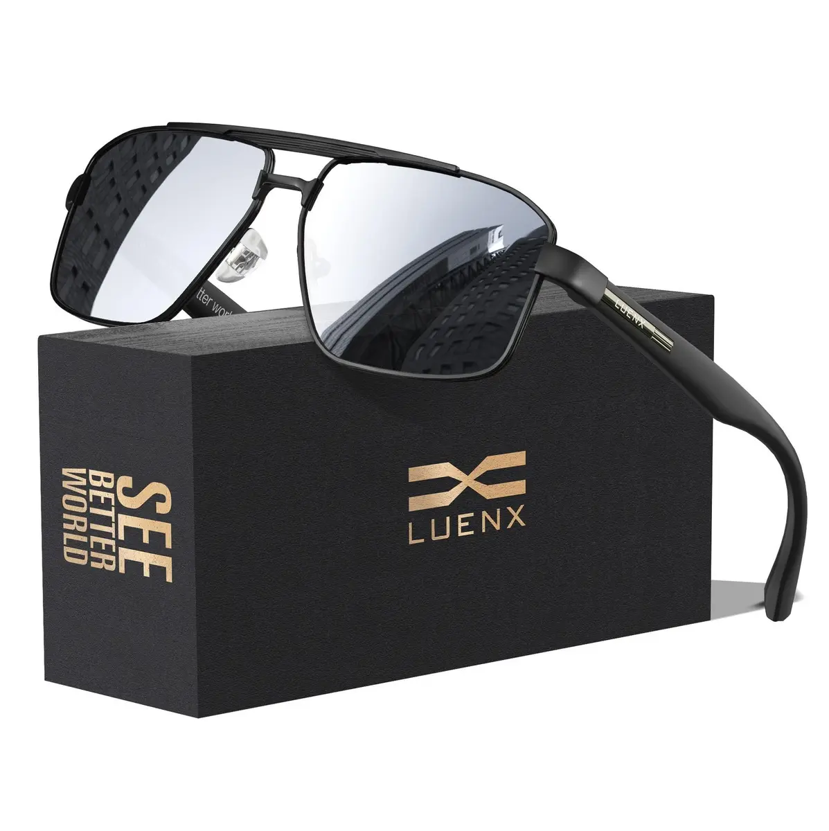 Luenx Polarized Aviator Sunglasses for Men & Women | 60mm (2.36 in) Square Lens - main product image