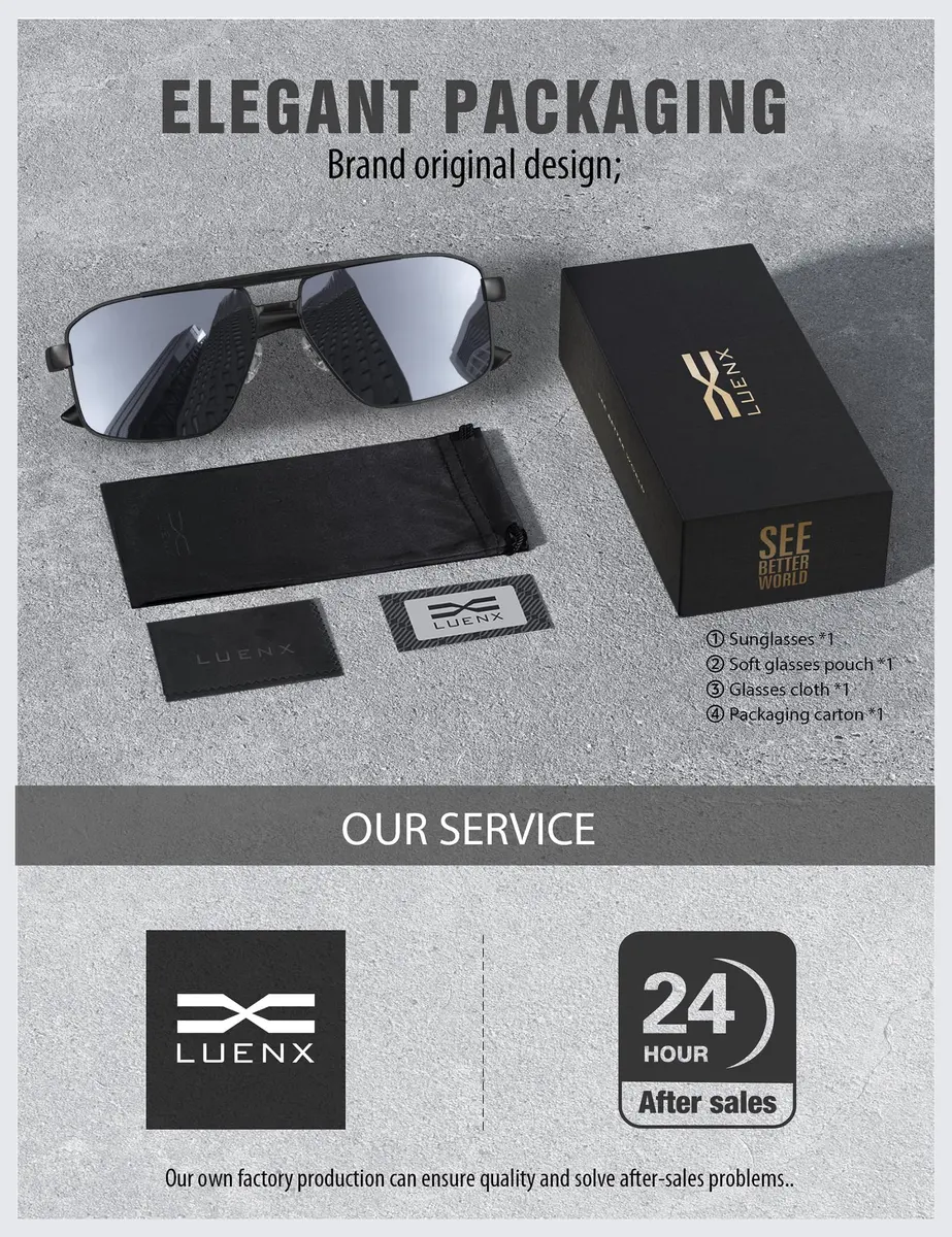 Luenx Polarized Aviator Sunglasses for Men & Women | 60mm (2.36 in) Square Lens - view 6