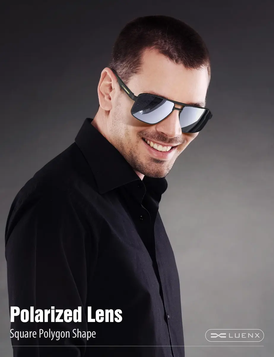 Luenx Polarized Aviator Sunglasses for Men & Women | 60mm (2.36 in) Square Lens - view 2