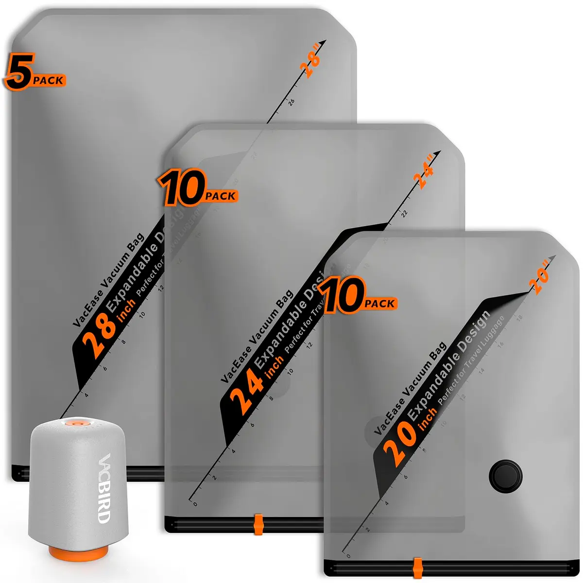 Vacbird Rechargeable Wireless Pump Travel Storage Bags Set - 25 Pack Space Saver Bags for Travel & Home - main product image