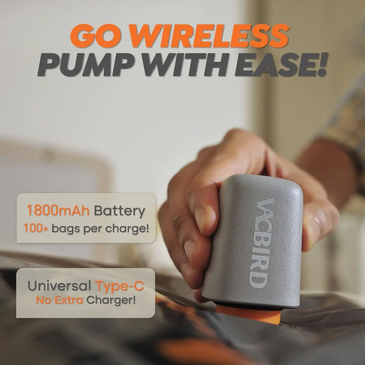 Vacbird Rechargeable Wireless Pump Travel Storage Bags Set - 25 Pack Space Saver Bags for Travel & Home - view 2