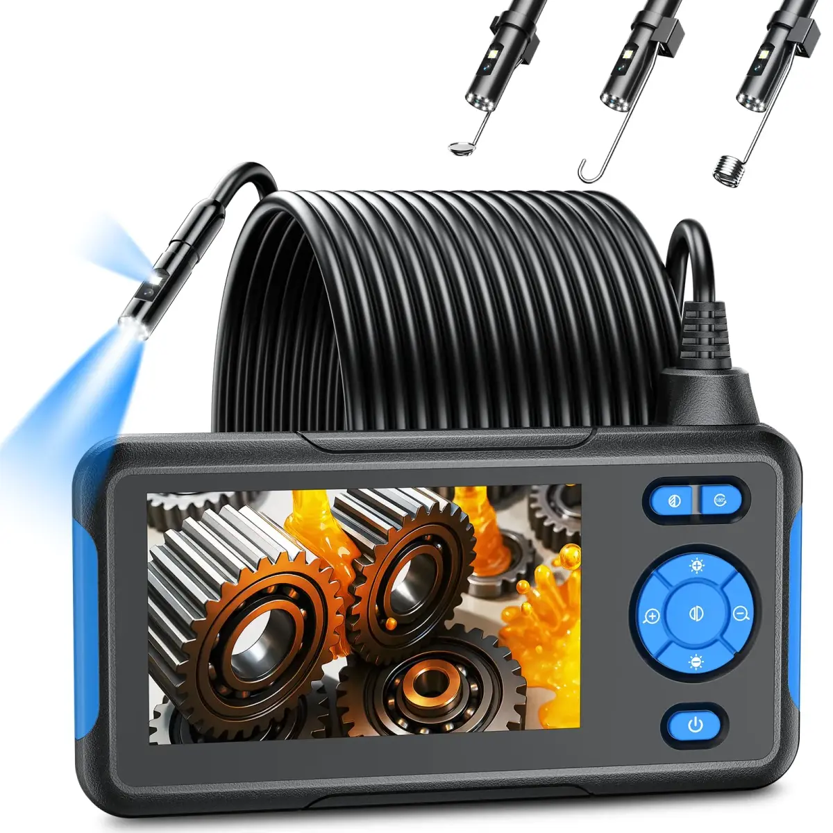T TAKMLY Dual Lens Endoscope Camera 1080P HD 4.3'' Screen 5m (16.4FT) | IP67 Waterproof Inspection Snake Camera with 8 LEDs - main product image