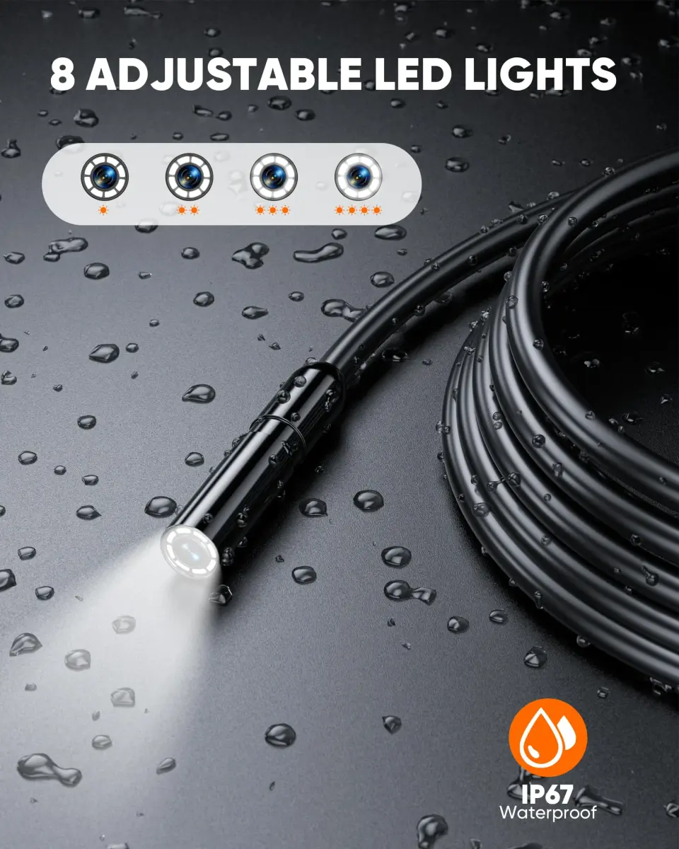 T TAKMLY Dual Lens Endoscope Camera 1080P HD 4.3'' Screen 5m (16.4FT) | IP67 Waterproof Inspection Snake Camera with 8 LEDs - view 2