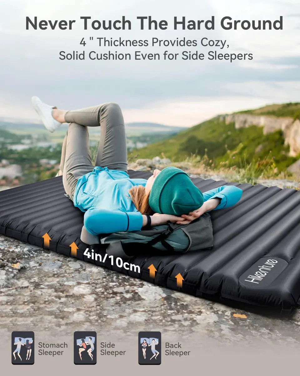 Hikenture Double Sleeping Pad, 4-in Thick Camping Mattress | Bed-like Comfort Outdoors - view 3