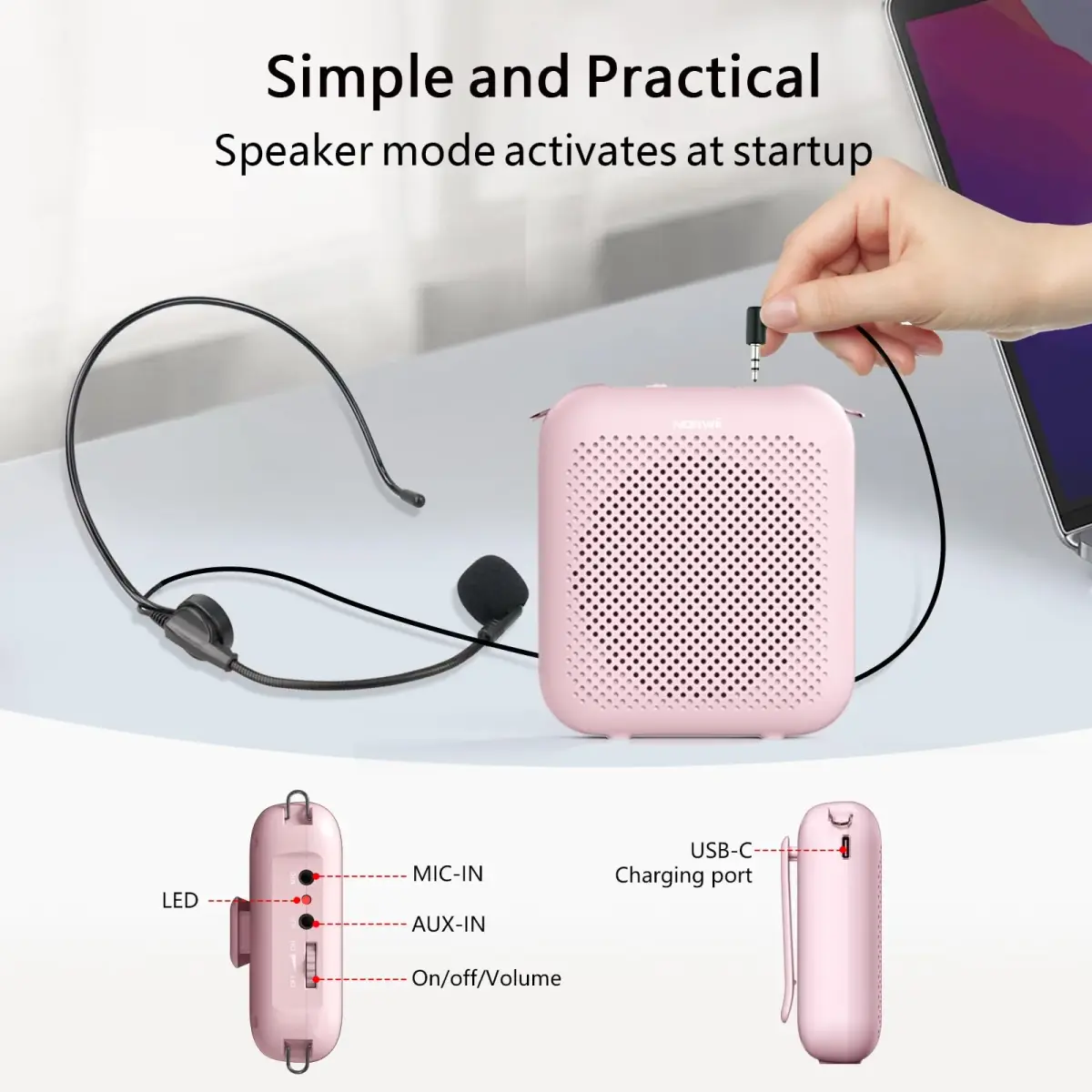 Norwii Portable Voice Amplifier with Wired Microphone Headset & 4000mAh Battery | 10W Loud Clear Sound - view 7