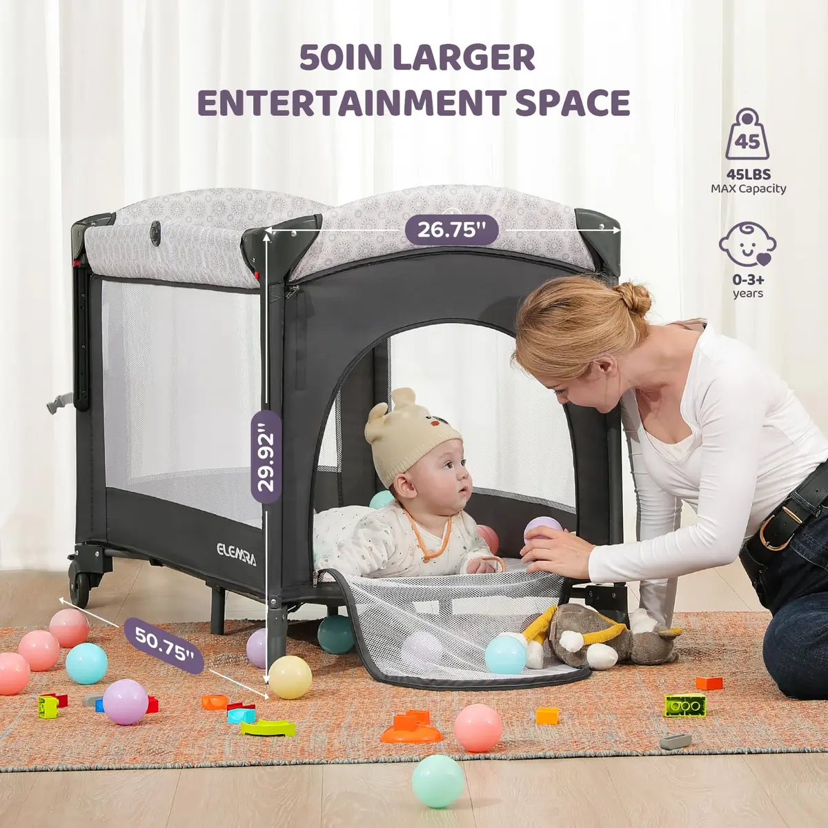 ELEMARA 3 in 1 Baby Bassinet Bedside with Diaper Changer | Foldable, Adjustable & Portable - view 5