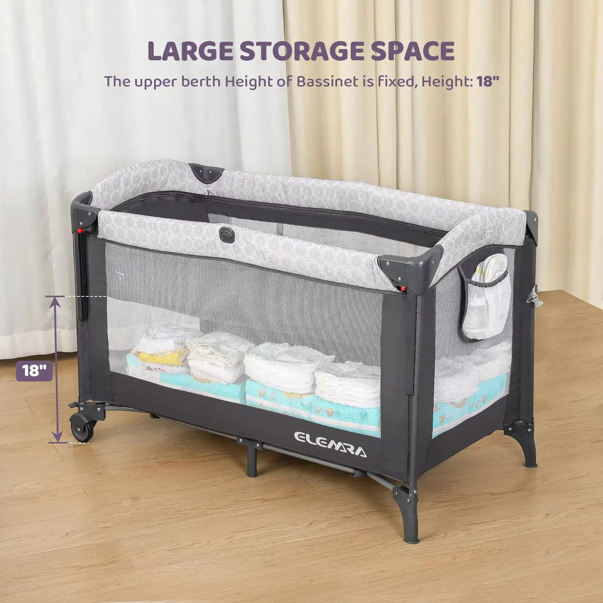 ELEMARA 3 in 1 Baby Bassinet Bedside with Diaper Changer | Foldable, Adjustable & Portable - view 6