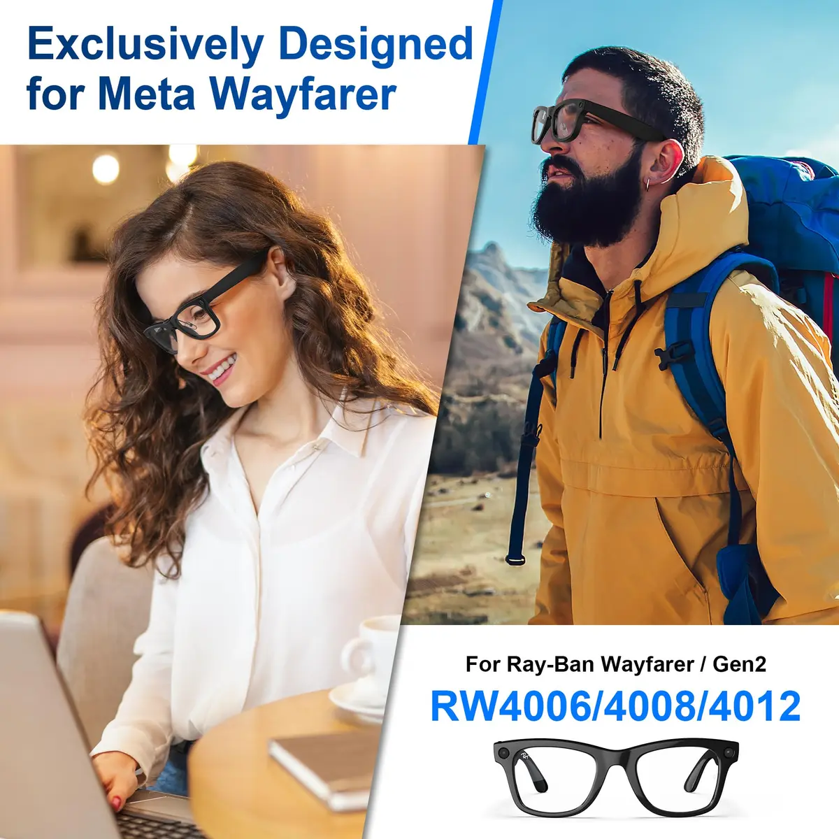 RCstyle HiBloks Eyeglass Nose Pads for Ray-Ban Meta Wayfarer Gen 1 & Gen 2 (Split Type, Black) - view 3
