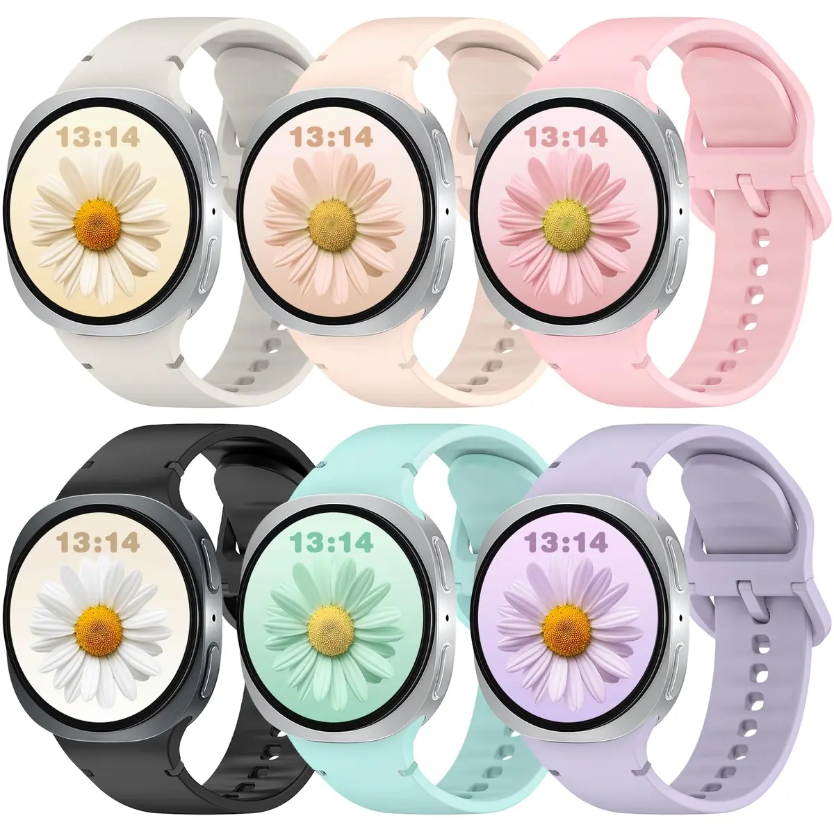 BandRain 6 Pack Silicone Sport Bands for Samsung Galaxy Watch 9/8/8 Classic 40mm 44mm 46mm | Breathable & Waterproof - main product image
