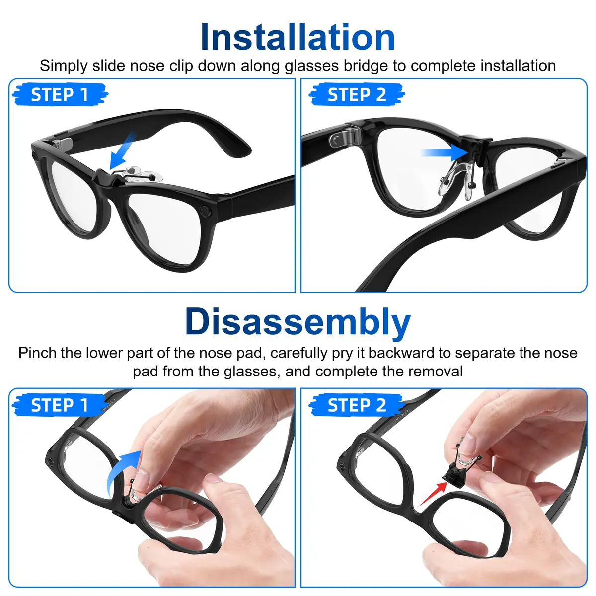 RCstyle Black Silicone Nose Pads for Ray-Ban Meta Wayfarer Gen 2/1 Smart Glasses | Anti-Slip Clip-on Fit - view 7