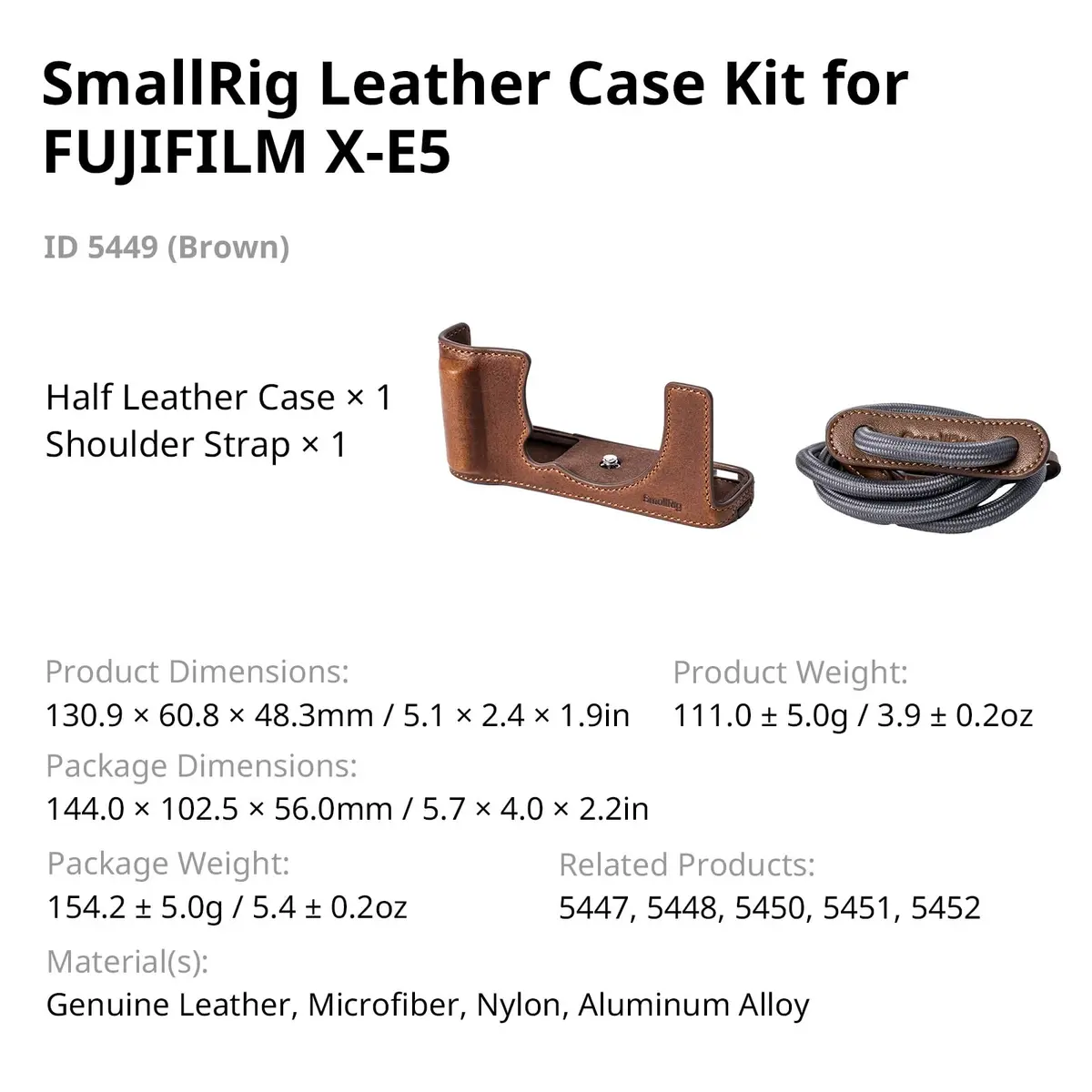 SMALLRIG Leather Camera Case Kit for FUJIFILM X-E5 with Shoulder Strap (Brown) | Vintage Leather Design - view 7