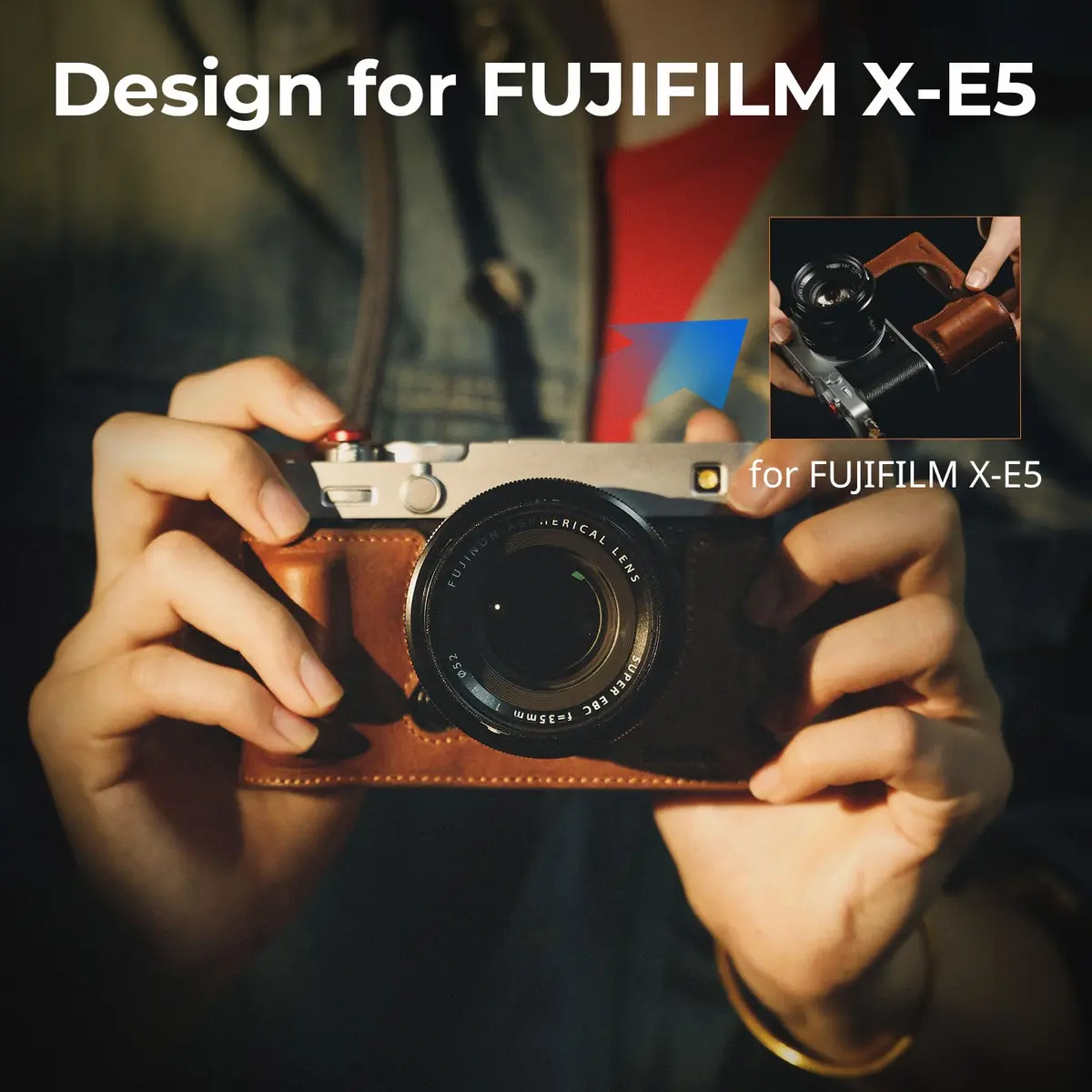 SMALLRIG Leather Camera Case Kit for FUJIFILM X-E5 with Shoulder Strap (Brown) | Vintage Leather Design - view 3