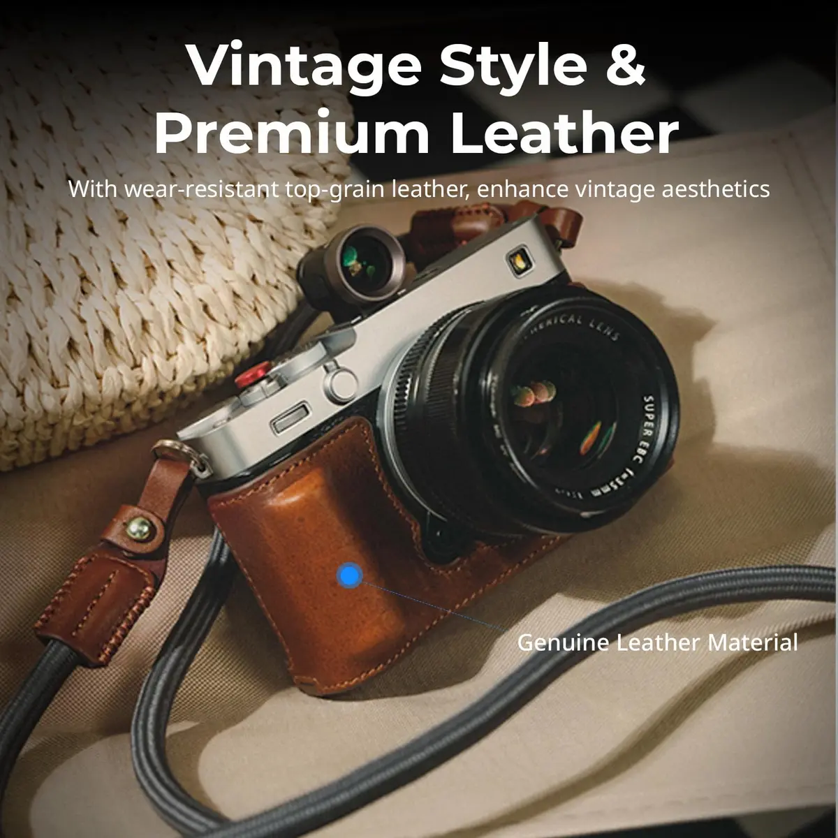 SMALLRIG Leather Camera Case Kit for FUJIFILM X-E5 with Shoulder Strap (Brown) | Vintage Leather Design - view 4