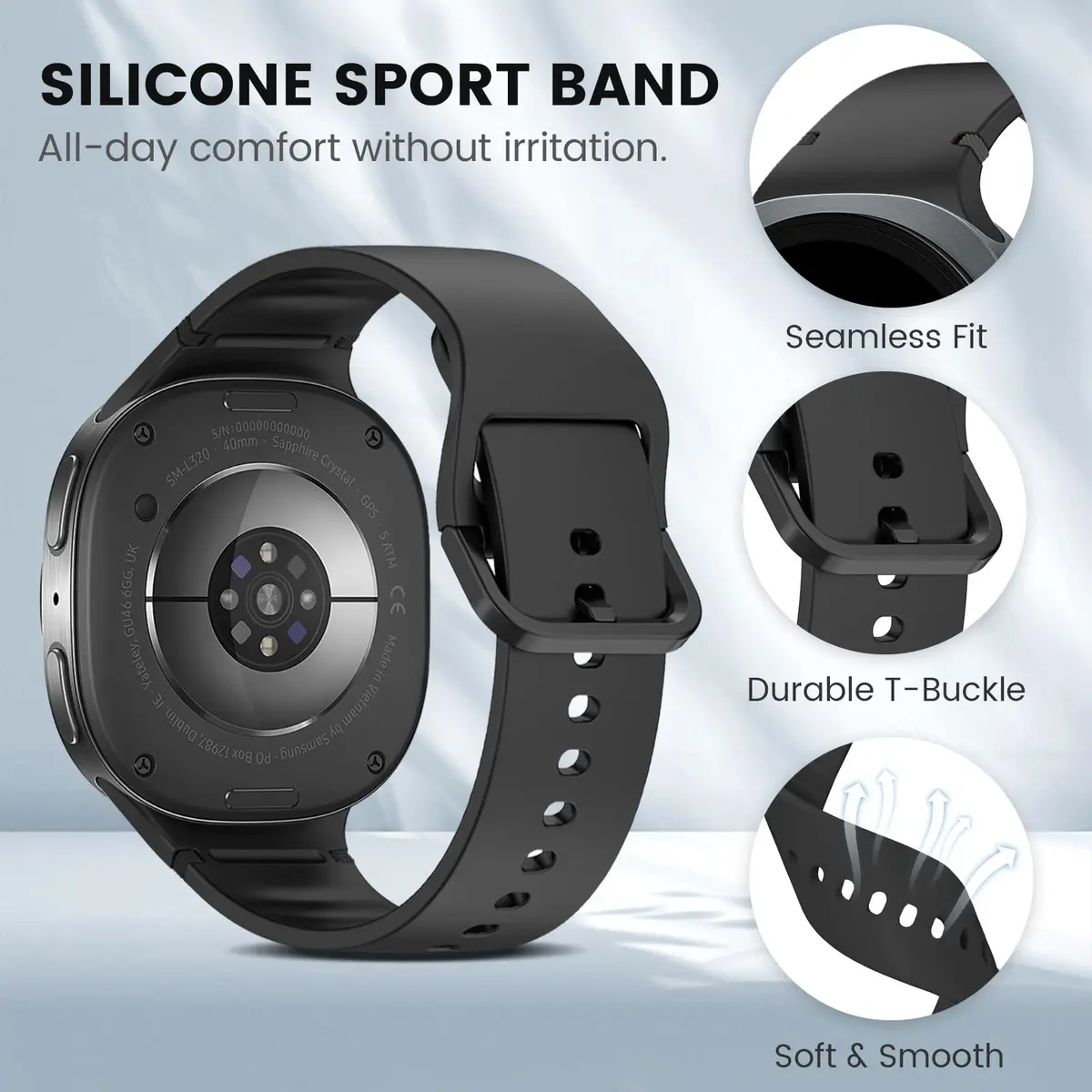 BandRain 6 Pack Silicone Sport Bands for Samsung Galaxy Watch 9/8/8 Classic 40mm 44mm 46mm | Breathable & Waterproof Wristbands - view 2