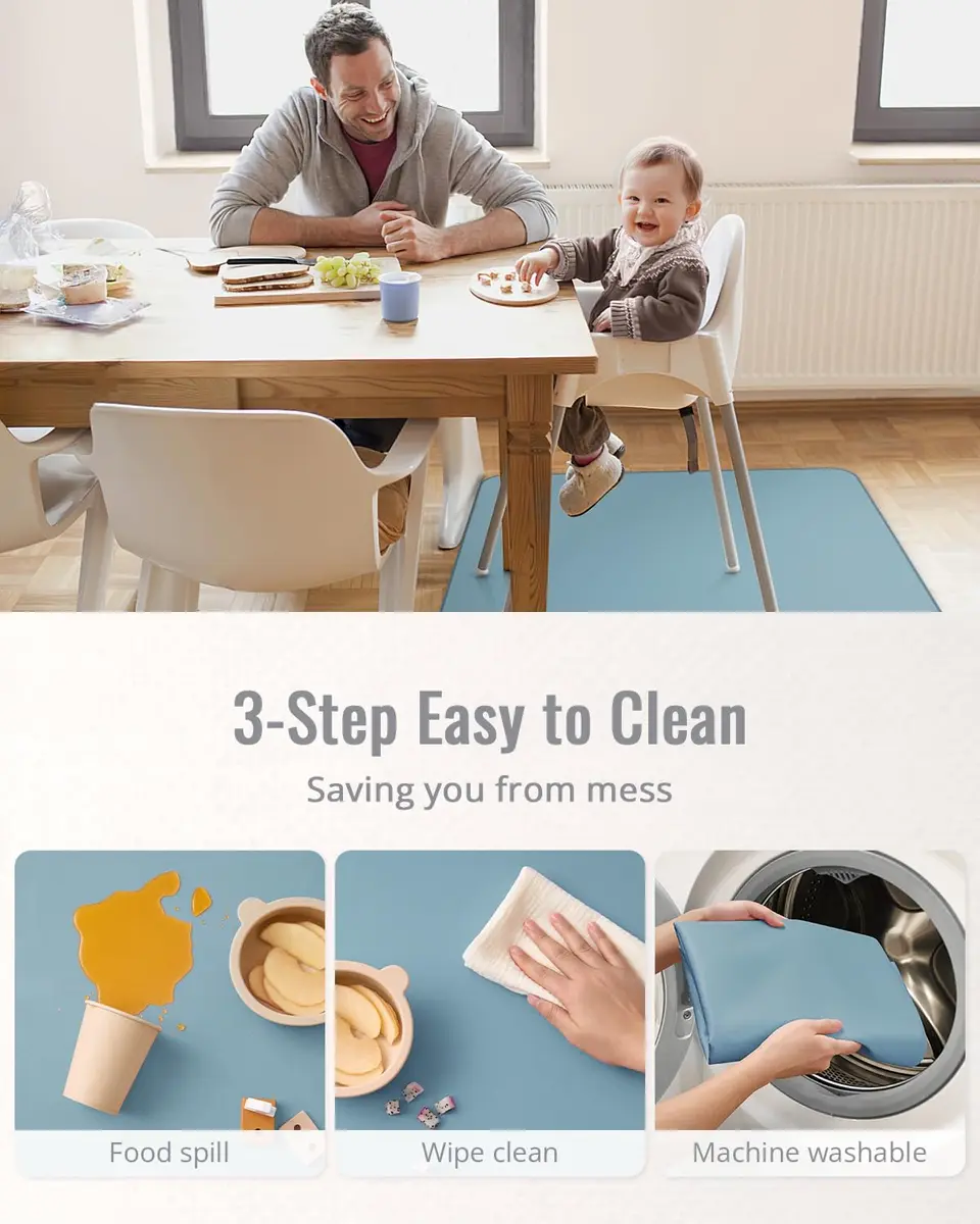 Blissful Diary Baby Splat Mat 129cm x 129cm (50.4" x 50.4") | Waterproof & Anti-Slip Floor Protector for High Chairs, Playtime & Crafts - view 5
