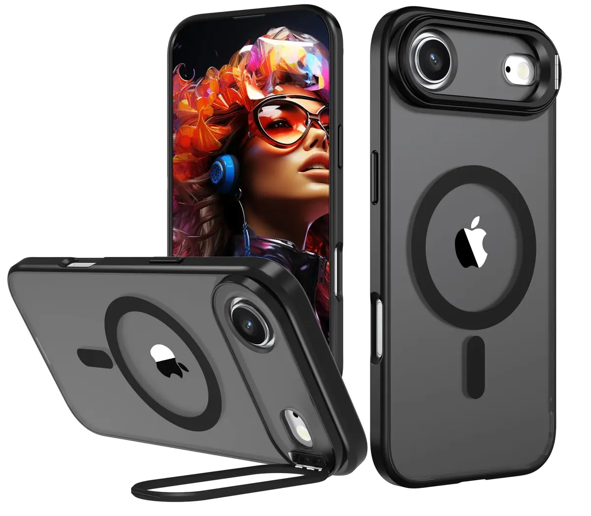 IDweel Magnetic for iPhone Air Case with Built-in Camera Stash Stand, Black | MagSafe Compatible Slim Shockproof Cover - main product image