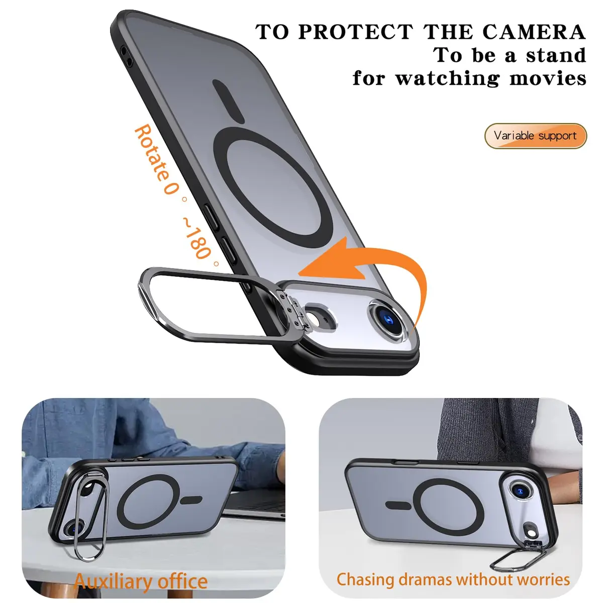 IDweel Magnetic for iPhone Air Case with Built-in Camera Stash Stand, Black | MagSafe Compatible Slim Shockproof Cover - view 4