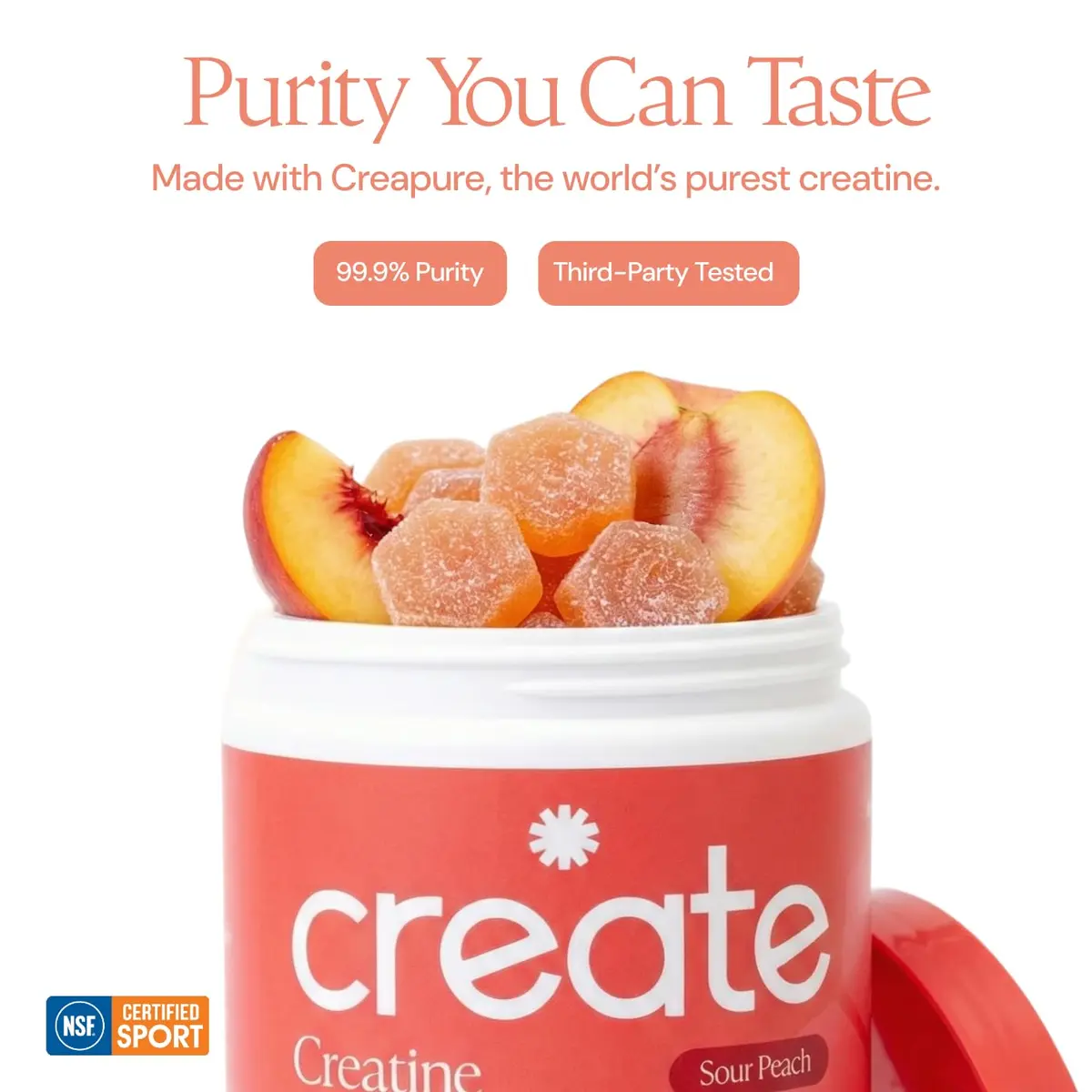 Create Creatine Monohydrate Gummies for Men & Women, Boost Focus, Strength, and Endurance, Anti-Melting Formula, Vegan, Gluten-Free, Non-GMO, 1.5g of Creatine per Gummy (Sour Peach) | 90 Count (405g) - view 7
