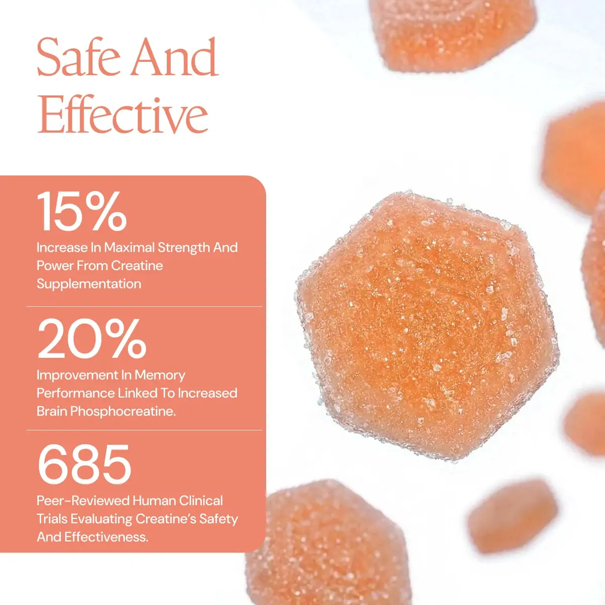 Create Creatine Monohydrate Gummies for Men & Women, Boost Focus, Strength, and Endurance, Anti-Melting Formula, Vegan, Gluten-Free, Non-GMO, 1.5g of Creatine per Gummy (Sour Peach) | 90 Count (405g) - view 8