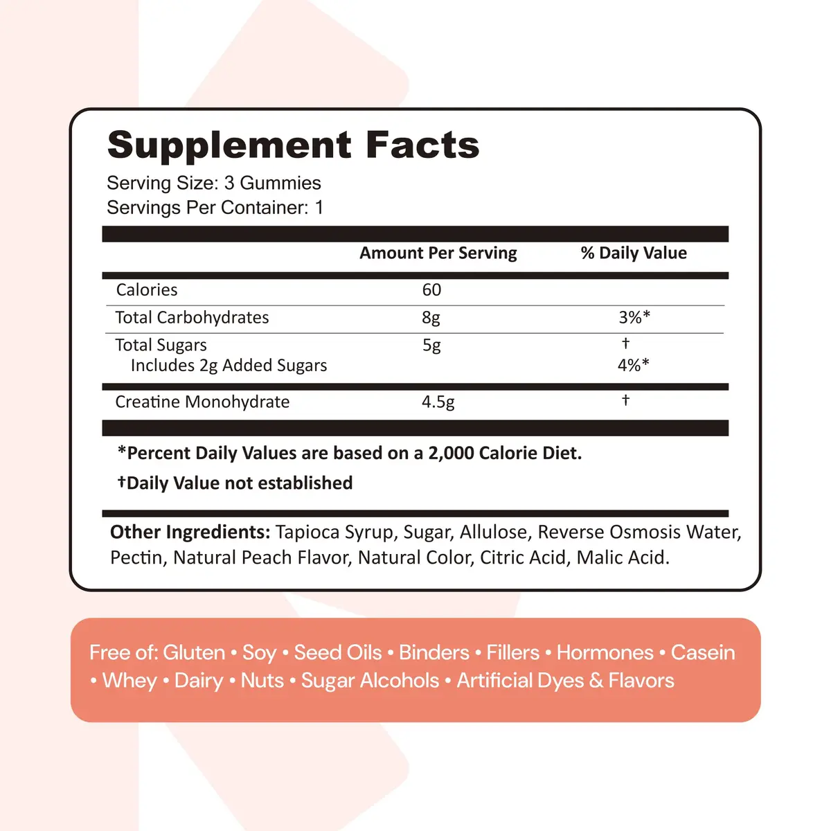 Create Creatine Monohydrate Gummies for Men & Women, Boost Focus, Strength, and Endurance, Anti-Melting Formula, Vegan, Gluten-Free, Non-GMO, 1.5g of Creatine per Gummy (Sour Peach) | 90 Count (405g) - view 9