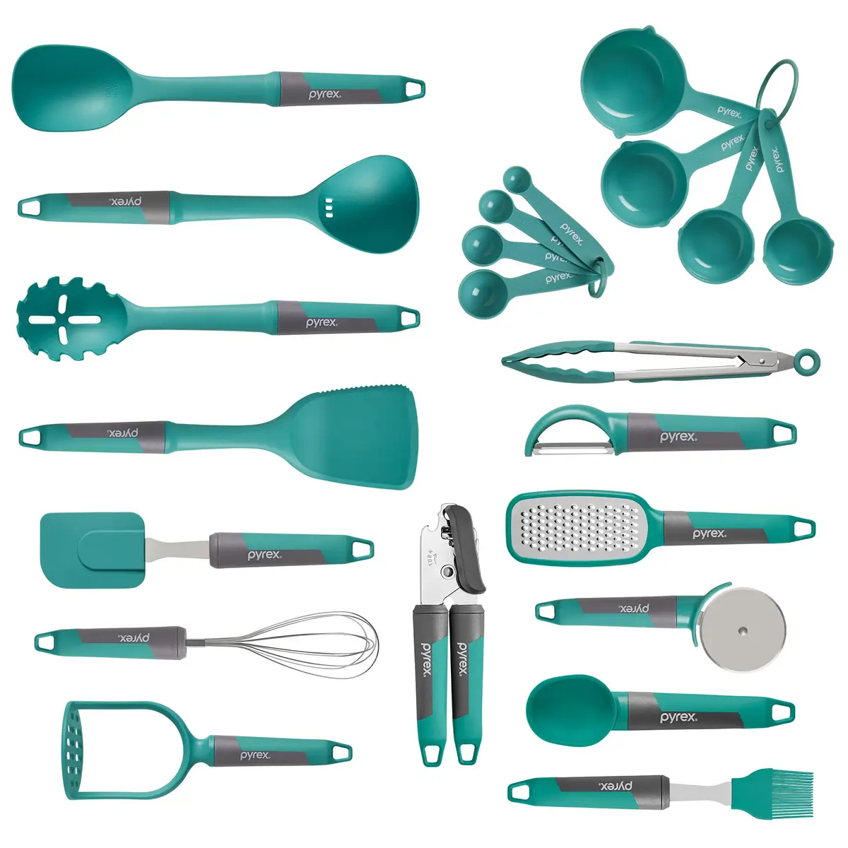 Pyrex 22-Piece Kitchen Utensil Set with Soft-Touch Handles & Heat-Resistant Tools | 22-Piece Set, Teal - main product image