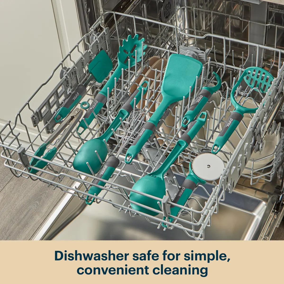 Pyrex 22-Piece Kitchen Utensil Set with Soft-Touch Handles & Heat-Resistant Tools | 22-Piece Set, Teal - view 3
