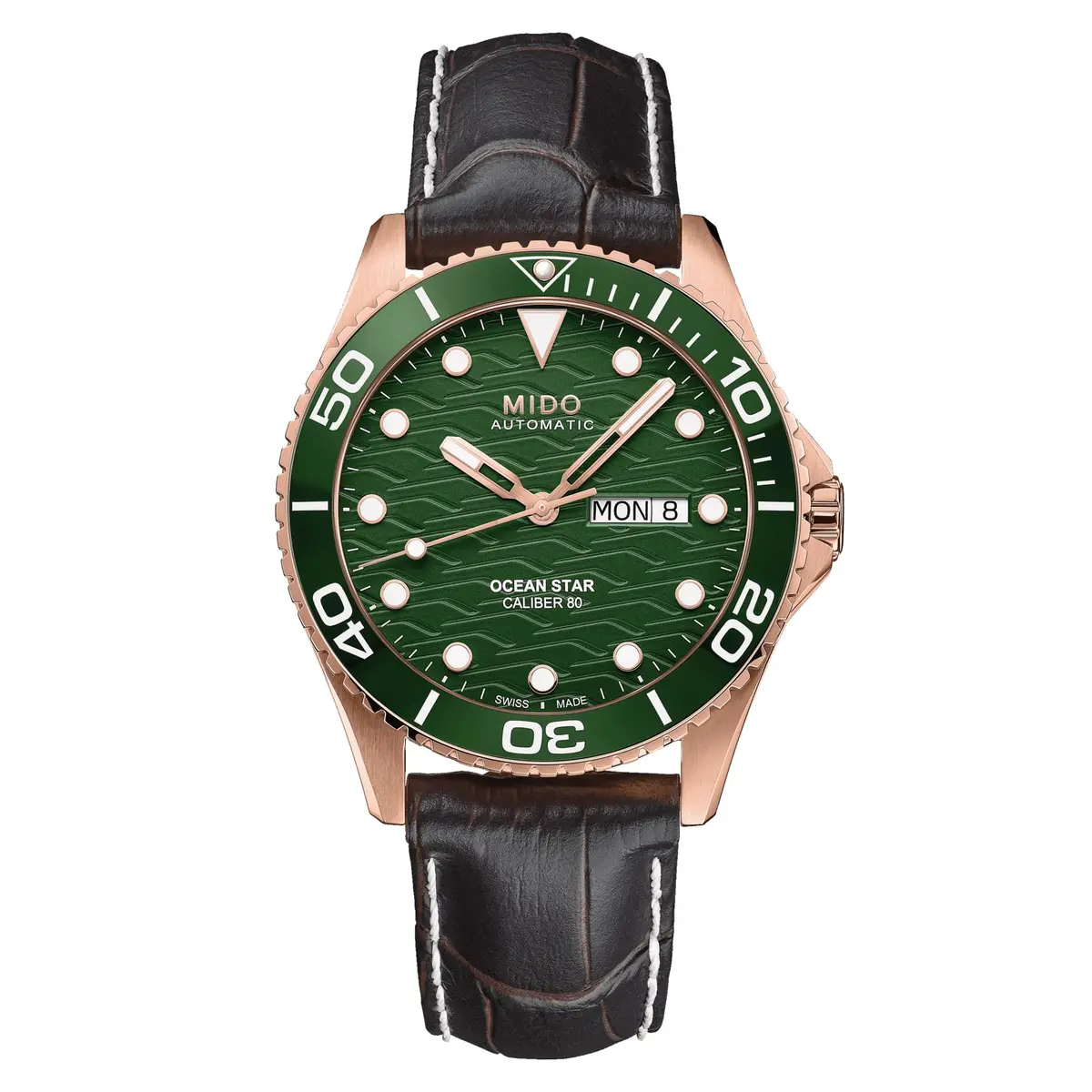 MIDO Ocean Star 200C Swiss Automatic Watch 42.5mm Green Dial Brown Leather - main product image