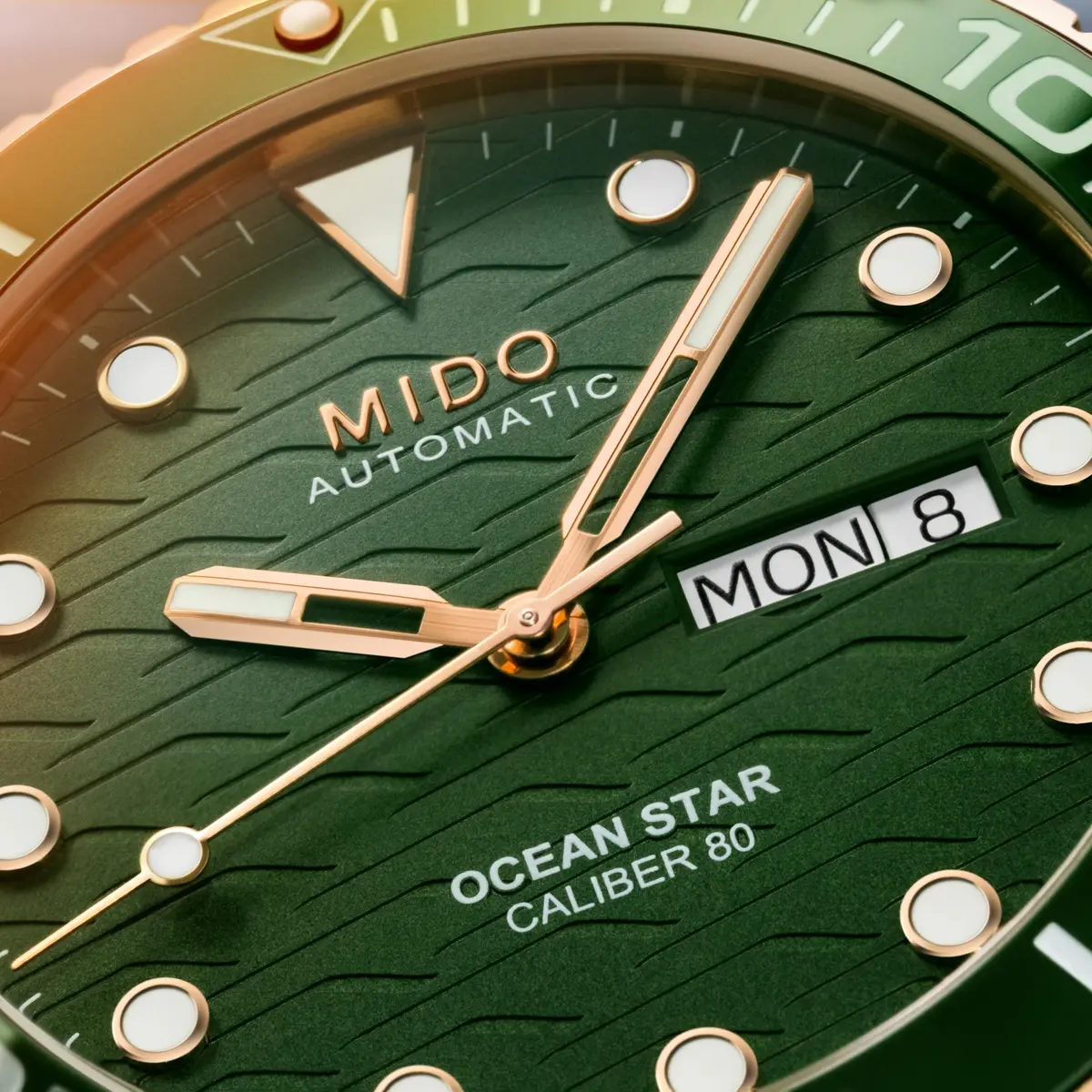 MIDO Ocean Star 200C Swiss Automatic Watch 42.5mm Green Dial Brown Leather - view 5