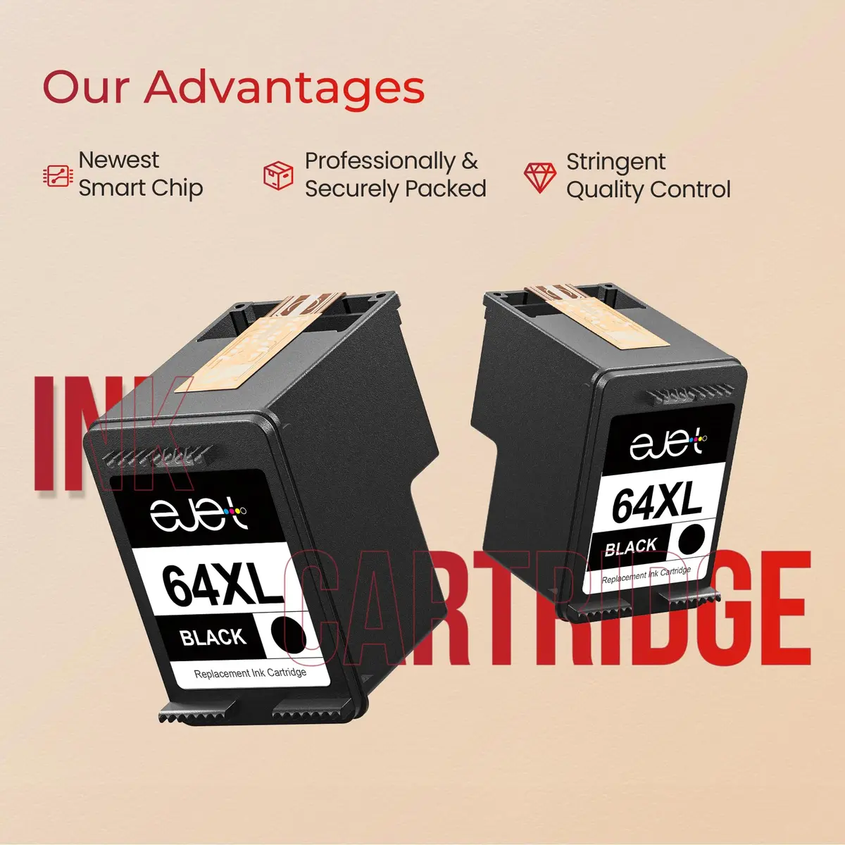 ejet 64XL Black Ink Cartridge 2 Pack | Compatible for HP Envy Photo & Inspire Series - view 5