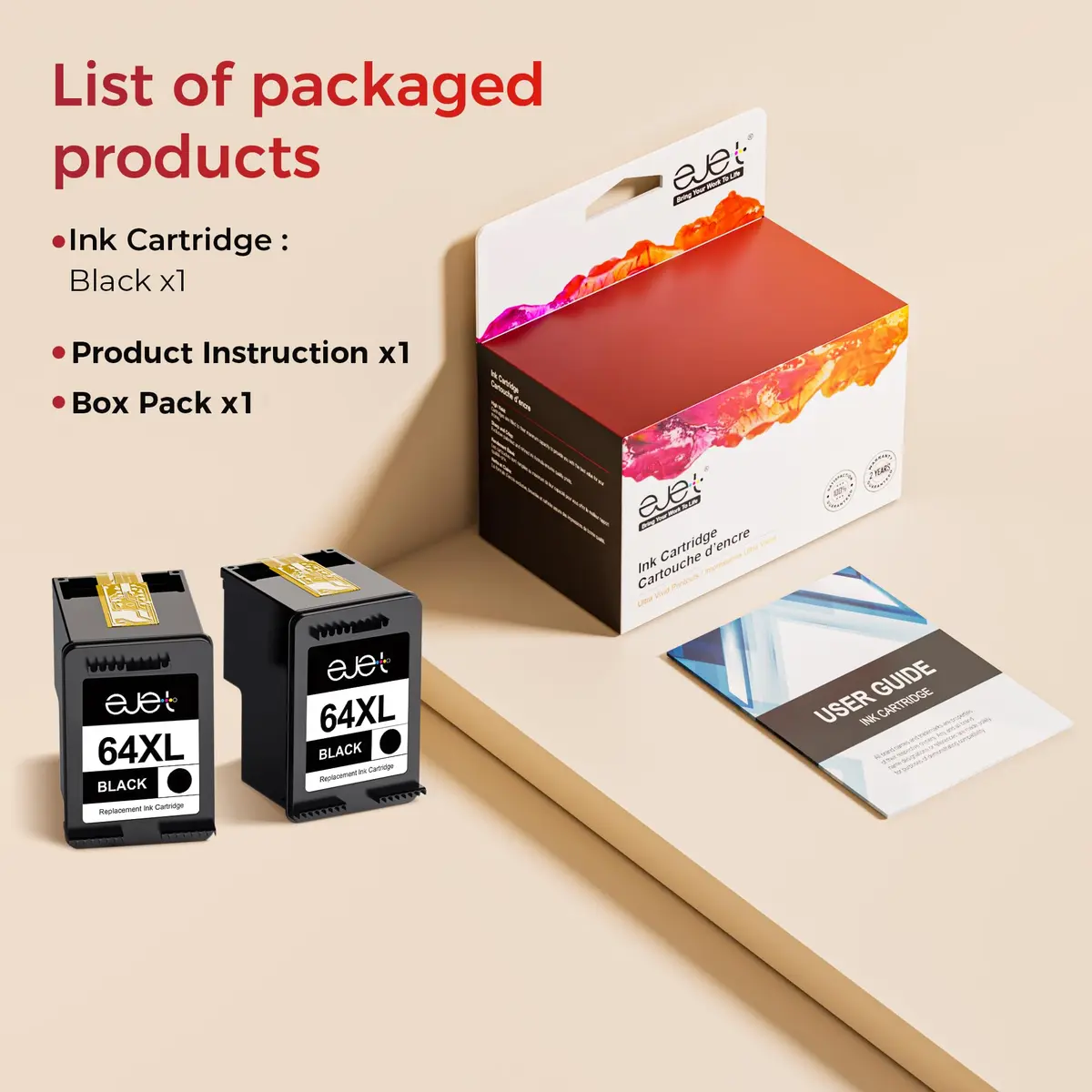ejet 64XL Black Ink Cartridge 2 Pack | Compatible for HP Envy Photo & Inspire Series - view 6