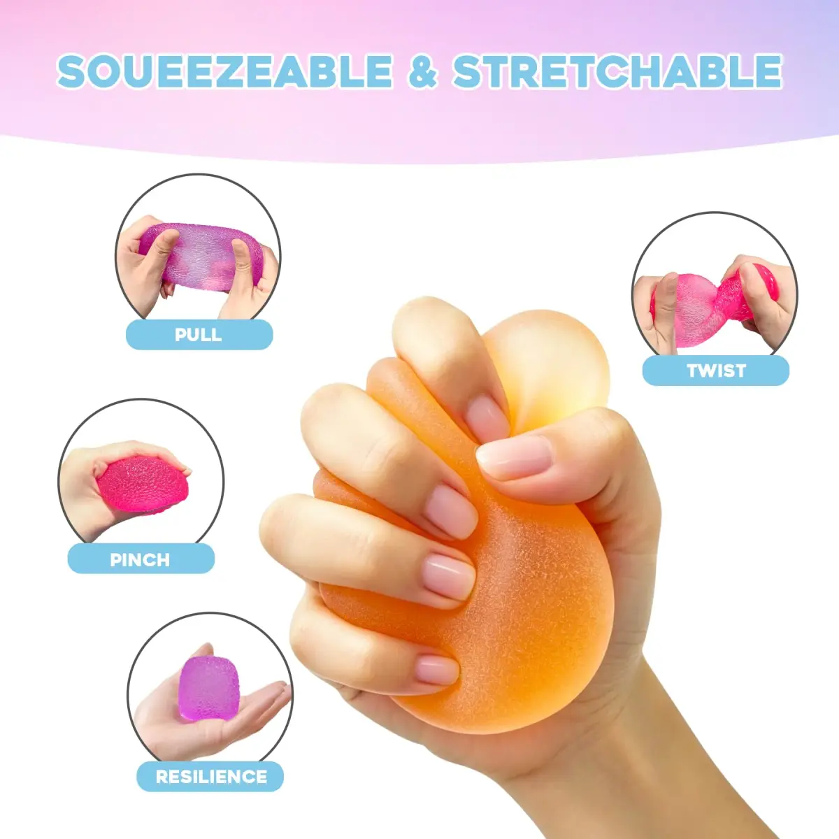 AuraGlaze Gumdrop Squishy Stress Ball Orange 135g (4.75 oz) | Non-Toxic Silicone for Kids & Adults - view 6