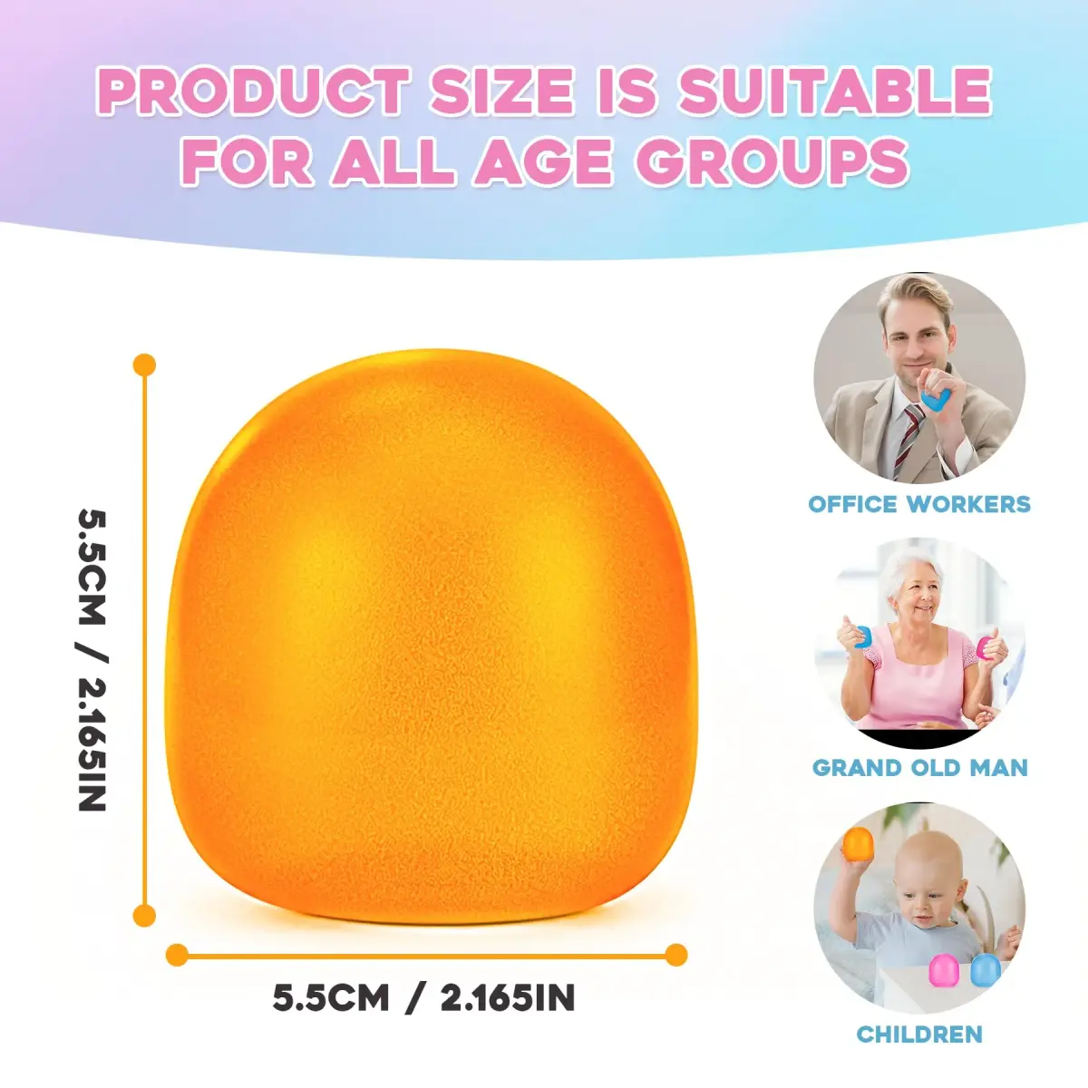 AuraGlaze Gumdrop Squishy Stress Ball Orange 135g (4.75 oz) | Non-Toxic Silicone for Kids & Adults - view 2