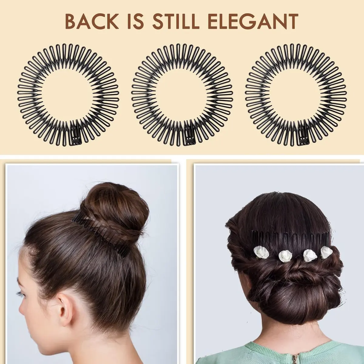 TUICARE Flexible Plastic Circular Stretch Hair Combs Headband Holder 10.5cm (3-Pack, Black) | No-Slip Grip for All Hair Types - view 5