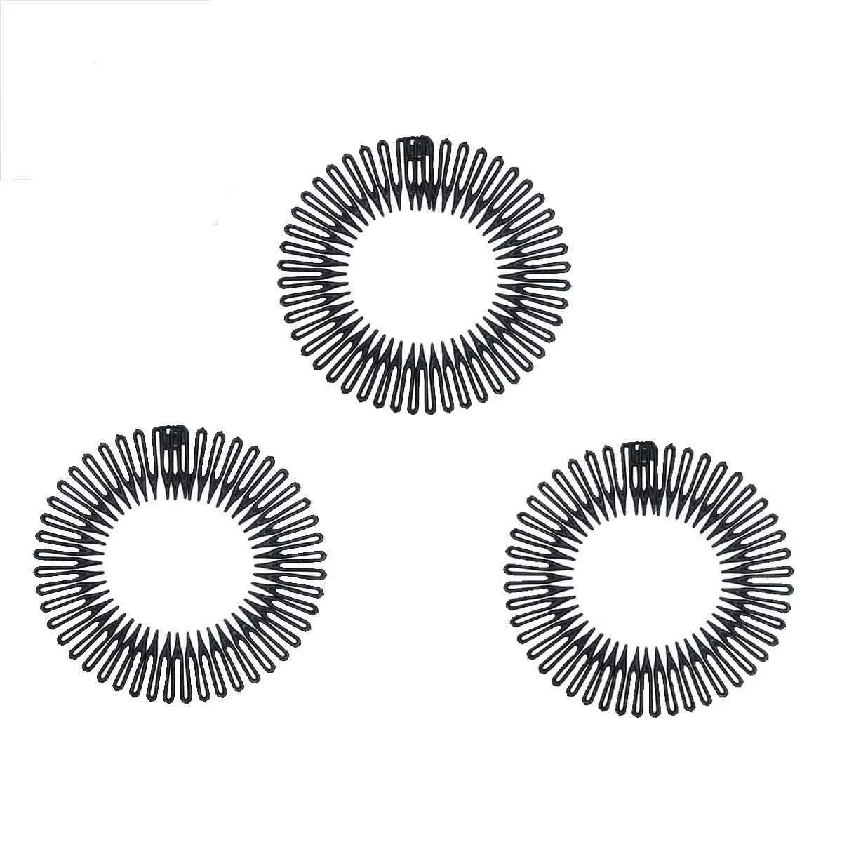 TUICARE Flexible Plastic Circular Stretch Hair Combs Headband Holder 10.5cm (3-Pack, Black) | No-Slip Grip for All Hair Types - main product image