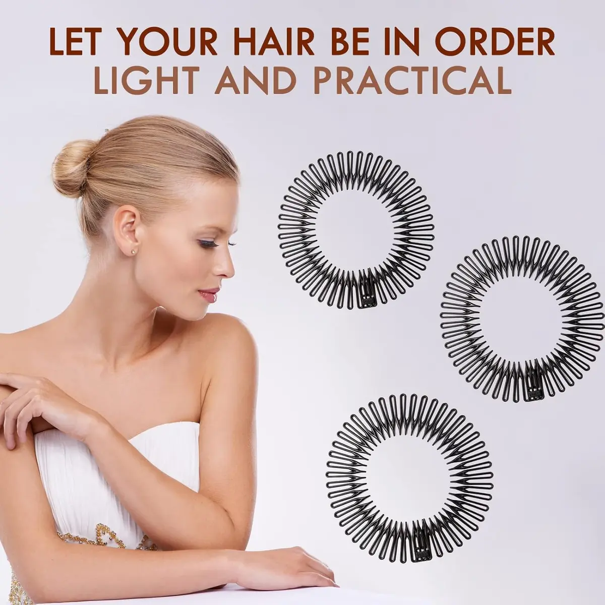 TUICARE Flexible Plastic Circular Stretch Hair Combs Headband Holder 10.5cm (3-Pack, Black) | No-Slip Grip for All Hair Types - view 3