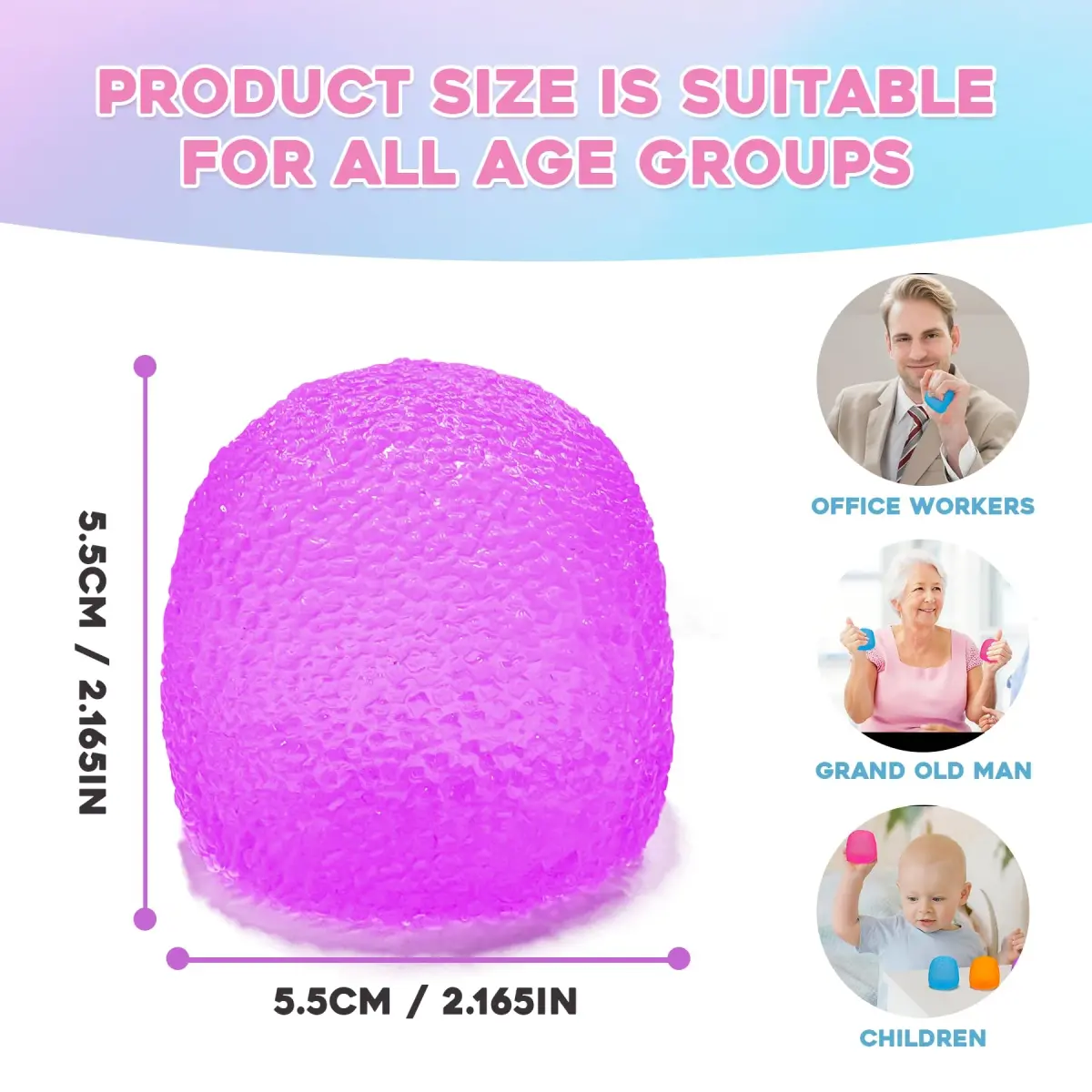 AuraGlaze Purple Gumdrop Squishy Stress Ball 5.5cm (2.2in) | Non-Toxic Sensory Toy for Kids & Adults - view 2