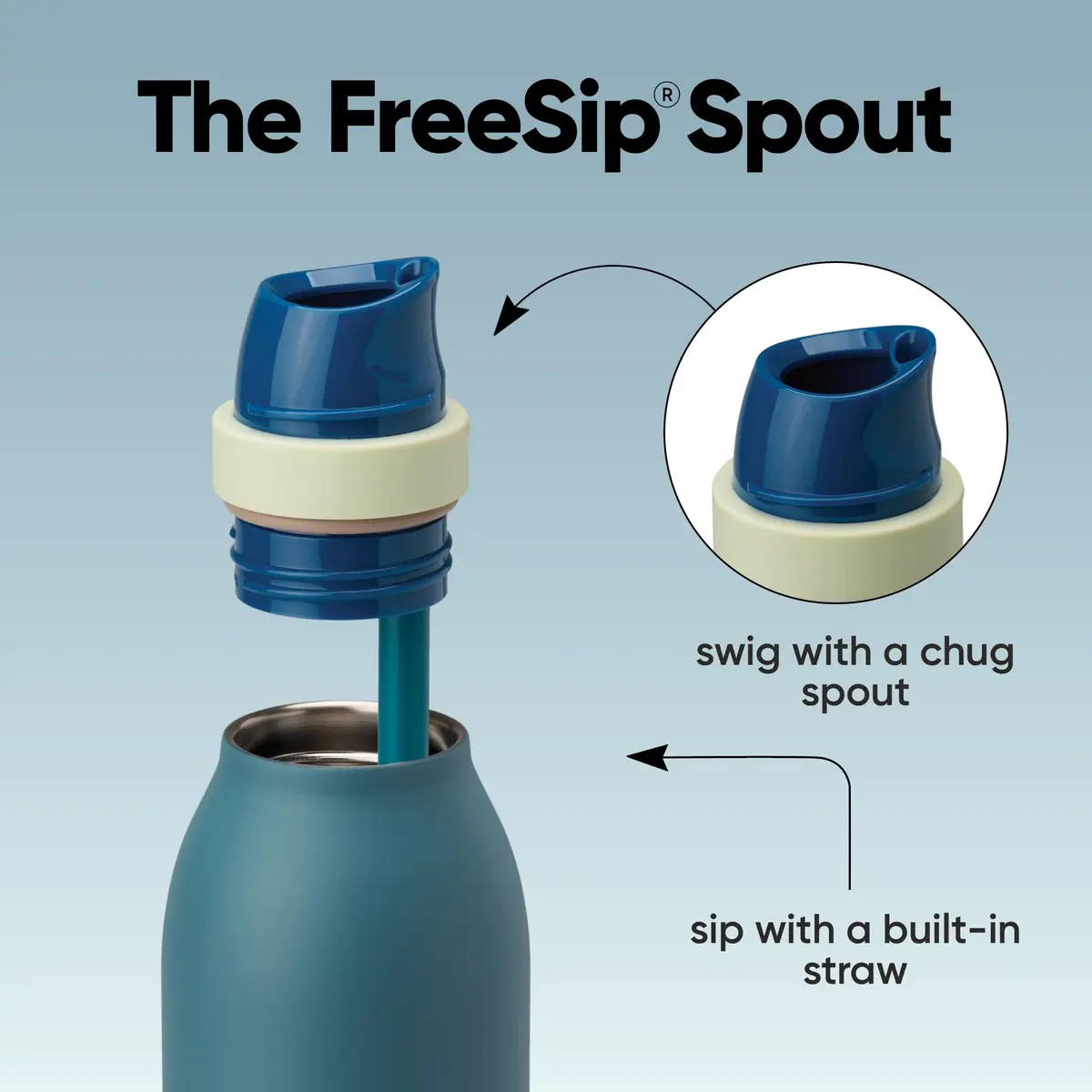 Owala FreeSip Twist Stainless Steel Water Bottle 24 oz Denim | Double-Walled Insulated, Leak-Proof, BPA-Free - view 2