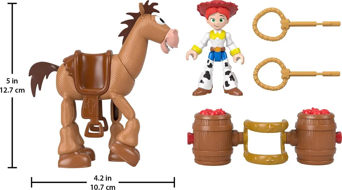 Fisher-Price Imaginext Toy Story Jessie & Bullseye Play Set 3-inch Action Figure, Bullseye Horse, Saddle & Lasso Projectiles | ASTM-Tested - view 6