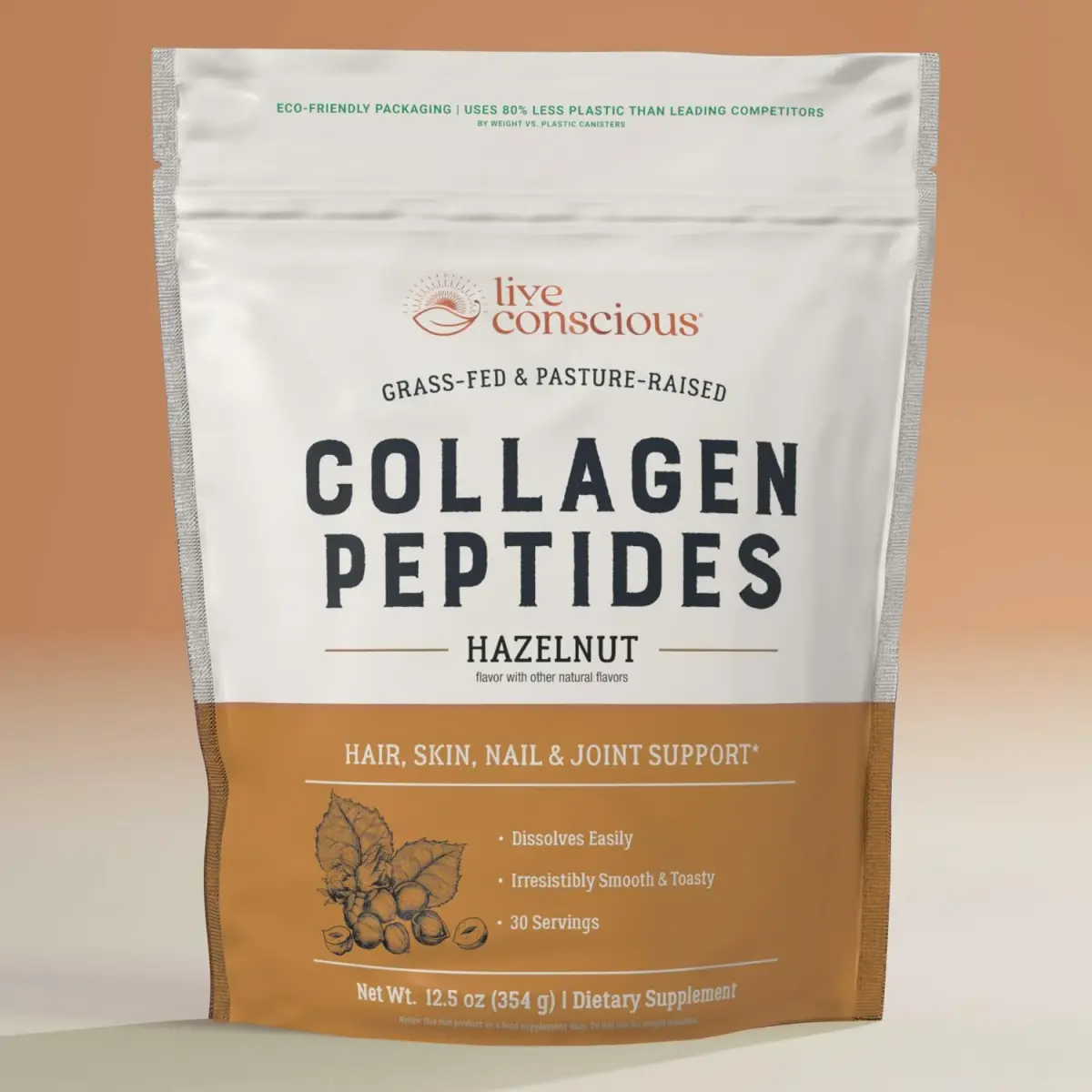 Live Conscious Collagen Peptides Powder Hazelnut 12.4oz (353g) | Type I & III Grass-Fed Bovine Protein for Skin, Hair, Nails & Joints - view 8