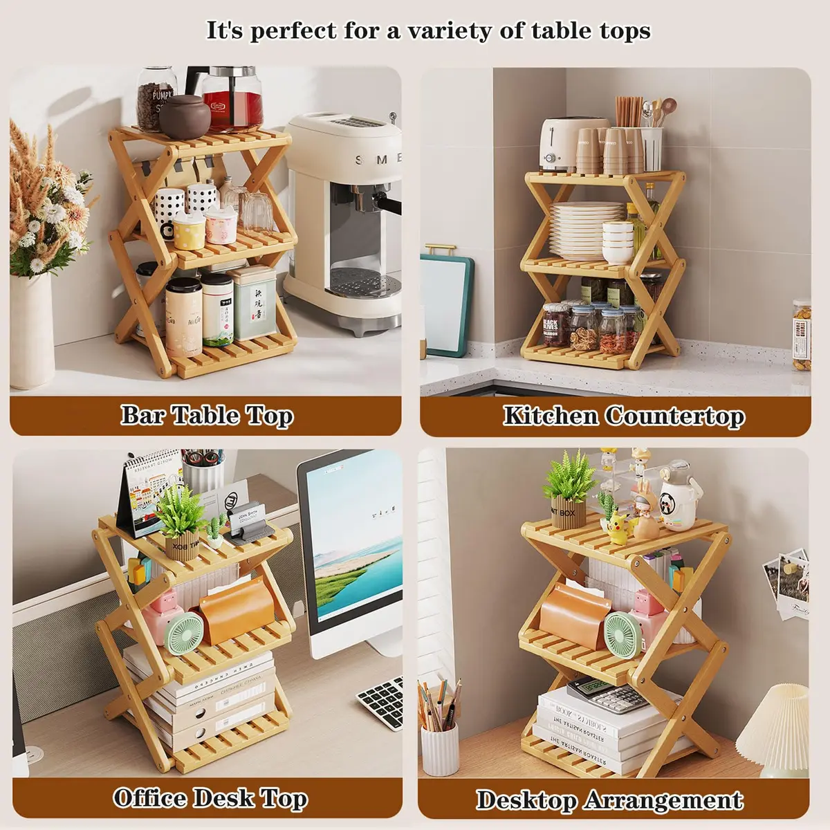 Akloya 3-Tier Folding Shoe Rack 27cm x 26cm x 39cm | Natural Bamboo, Space-Saving Design - view 5