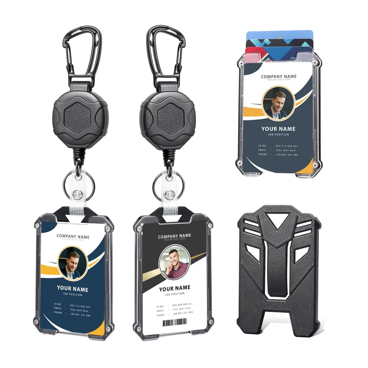 COOKOOKY Heavy Duty Retractable Badge Holder Clip with Carabiner & 2 Badge Reels | 32-inch Coated Metal Cable - main product image