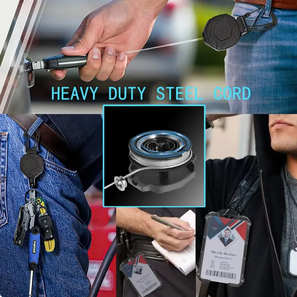 COOKOOKY Heavy Duty Retractable Badge Holder Clip with Carabiner & 2 Badge Reels | 32-inch Coated Metal Cable - view 7